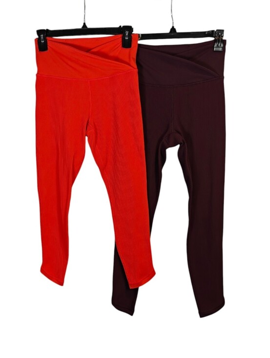 Athleta Pants - ATHLETA Elation Crossover Rib 7/8 Tight Flame Orange Plum Purple Size S Lot of 2